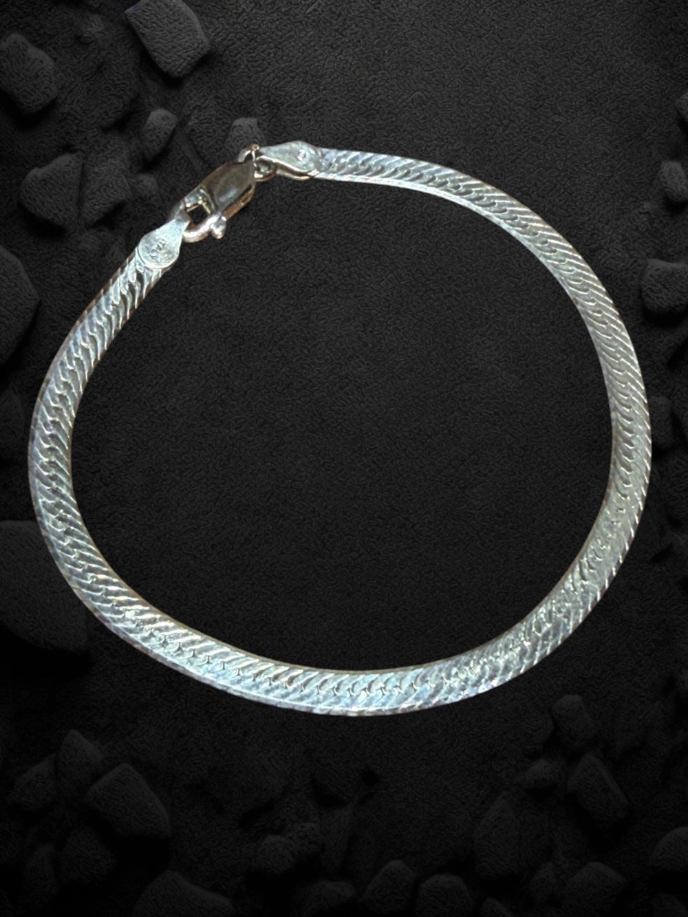 Vintage Italy 925 Sterling Silver Herringbone Snake Chain Bracelet 7"